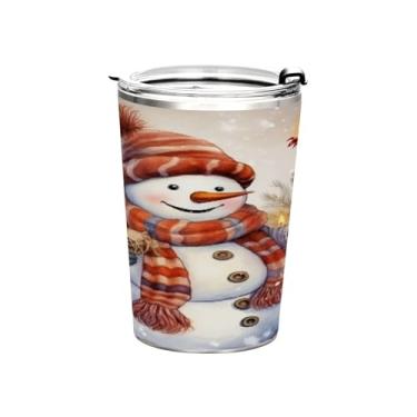 Imagem de Blueangle Copo de 340 g com tampa e canudo, copo de café com água isolada a vácuo de aço inoxidável, caneca de viagem de boneco de neve de Natal, copo térmico para bebidas quentes e frias (765)