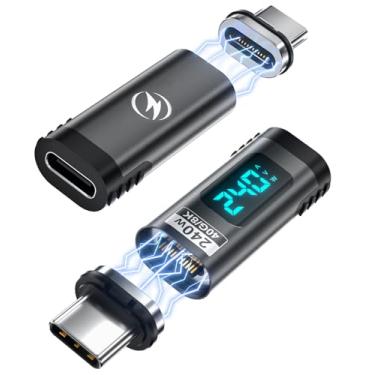 Imagem de Adaptador magnético USB C 240W, 2 unidades, testador de medidor de energia USB C reto de 24 pinos, suporta tensão, corrente e energia Smart LED Display PD 240W, 40Gbps 8K 60Hz vídeo para 16/15, iPad