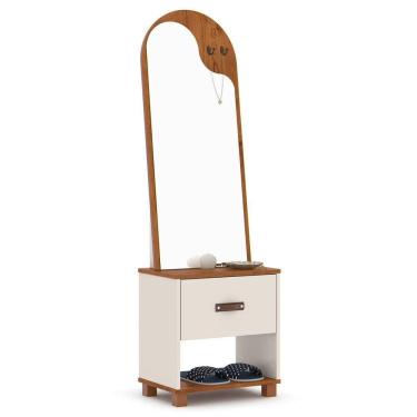 Imagem de Toucador Com Espelho 1 Gaveta Nicho E 2 Ganchos Oranix Off White/freijó