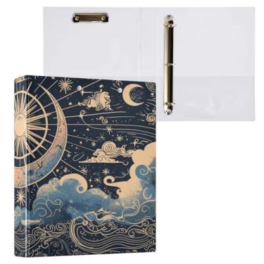Imagem de Blueangle Fichário de 3 anéis para sol e lua com prancheta e 2 bolsos - Organizador de documentos decorativos de 3 cm para escritório, suprimentos para reuniões (545)