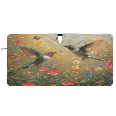 Imagem de Blueangle Beija-flores silvestres pára-brisa para-sol - 149.9 cm x 76.2 cm dobrável carro janela frontal blocos pára-sol raios UV viseira de sol (548)