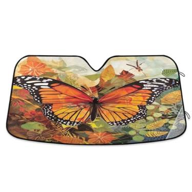 Imagem de ATTX Para-brisa de carro borboleta laranja 144.8 cm x 80.0 cm escudo solar universal com proteção UV, persiana de janela frontal automática dobrável para caminhões Sedans SUVs #844