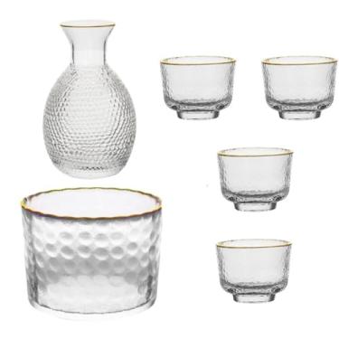 Imagem de Sake Set Glasses Hammered Texture Decanter Multifunctional Creative Sake Pot Set Transparent Sake Jug Set for Home Decoration, clear/872(Gold edge)