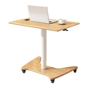 Imagem de HGTRH Mesa de suporte sentado, mesa de pé com rodízios freáveis, ajuste de altura de elevação pneumática 72-110 cm madeira maciça/liga de alumínio estável, sem balanço, mesa de trabalho de computador