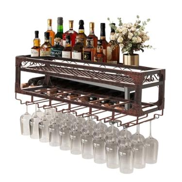 Imagem de HGTRH Garrafa industrial montada na parede, prateleiras de ferro de 2 níveis, armazenamento horizontal prateleira para vinho, prateleira de exposição para decoração de casa para bares