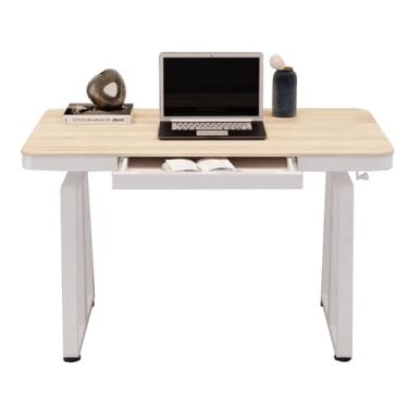 Imagem de HGTRH Mesa de computador com gaveta, mesa de escritório em casa em forma trapezoidal, alavanca de elevação de 75 ~ 120 cm, ergonômica, estudo, escrita, computador, estação de trabalho, cantos de mesa
