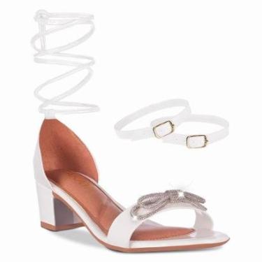 Imagem de Sandália Feminina Saltinho Bloco Quadrado Laço Strass Tira de Amarrar Verniz  A3.44-Feminino