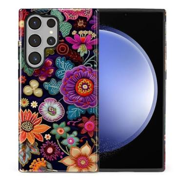 Imagem de CARLOCA Capa para Samsung Galaxy S24 Ultra, design bordado floral arco-íris híbrido proteção dupla TPU macio + PC rígido, à prova de choque, capa protetora para telefone masculina e feminina elegante
