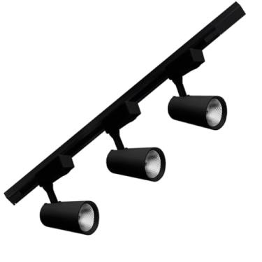 Imagem de Kit Trilho Eletrificado Preto 1M com 3 Spot LED Luminária Branco Quente 3000k