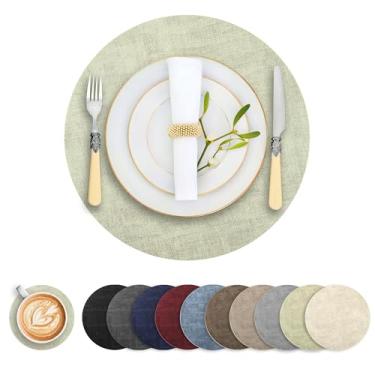 Imagem de Jogo americano redondo de couro sintético, conjunto com 8, tapetes de mesa reversíveis resistentes ao calor, antiderrapantes, tapetes impermeáveis e limpáveis para mesa de jantar, laváveis para
