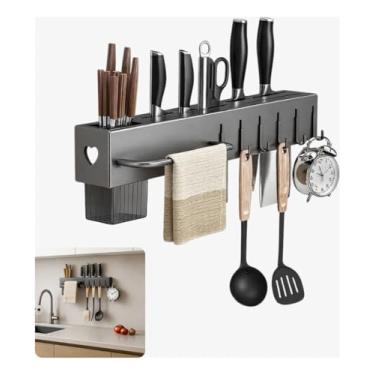 Imagem de Organizador Multiuso Suspenso Aço Carbono Porta Utensílios 10 Ganchos Porta Tempero Faca Pano (6 Ganchos)