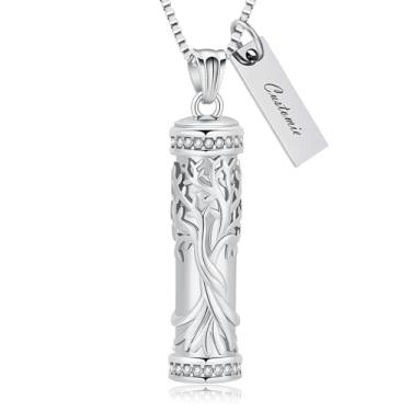 Imagem de AIWENXI Árvore da Vida Joias de Cremação Cristal Cilindro Bar Urna Pingente para Cinzas Aço Inoxidável Pet Lembranças Colares de Cinzas Memorial para Homens e Mulheres, Aço inoxidável, Sem Pedra