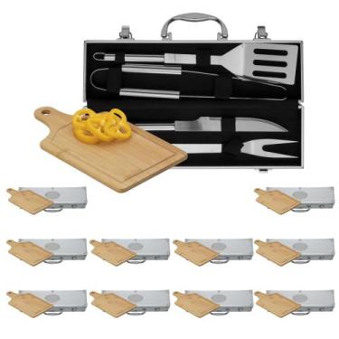 Imagem de 10 Kits Churrasco 4 Itens Inox Maleta - Tábua de Corte - XBZ