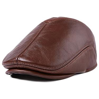 Imagem de uhyOHF Bonés planos de couro para homens chapéu de jornaleiro boina chapéu de taxista de caça bonés planos irlandeses chapéu de avô (A-L