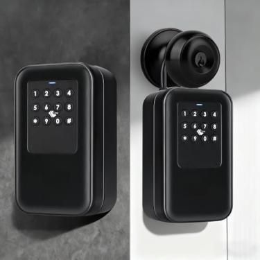 Imagem de SAFEOutdoor Smart Key Lock Box – Cofre de chave Bluetooth com código de acesso, aplicativo, cartão e chaves, IP65 impermeável, suporte de parede ou design de manilha para Airbnb, família e corretores