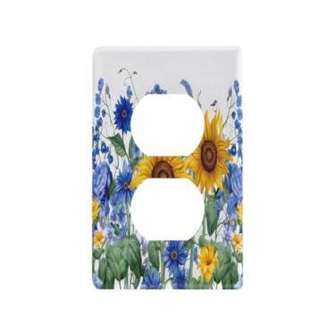 Imagem de Wassud Placa de cobertura de interruptor de luz, capas de tomada decorativas, placa de parede para tomadas elétricas, girassóis e campainhas duplex 11 x 6 cm