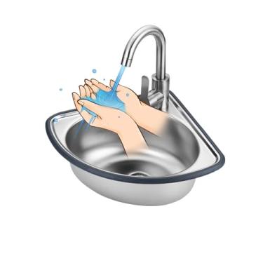 Imagem de Lavatório montado na parede, estação de lavagem das mãos de aço inoxidável, pia de cozinha comercial com torneira, pia de canto de cozinha para lavar preparação de alimentos (cor: prata, tamanho: B