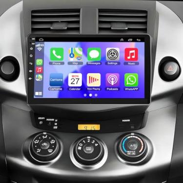 Imagem de Rádio estéreo 4G + 64G para Toyota RAV4 2007-2012, carro sem fio e Android Auto com Android 12, compatível com Bluetooth/controle de voz/GPS/WiFi/câmera de reserva/SWC/FM, tela sensível ao toque IPS