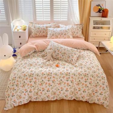 Imagem de XLCZMYL Jogo de cama estilo conjunto de cama de quatro peças cor gradiente conjunto de capa de edredom solteiro casal queen king super king, frutas no solstício de verão, 150 * 200 cm capa de colcha