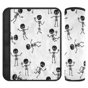 Imagem de Burbuja Capa de cinto de segurança de carro esqueletos de desenho animado protetor de cinto de segurança de carro macio confortável para alça de ombro de assento, 1 par pequeno