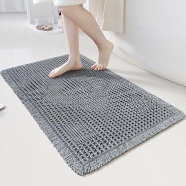 Imagem de LUFEIJIASHI Tapetes de banho antiderrapantes para banheiro, macios e absorventes, tapetes de banheiro boho com borlas, tapete de banho waffle lavável na máquina, cinza, 4,5 x 7,5 m