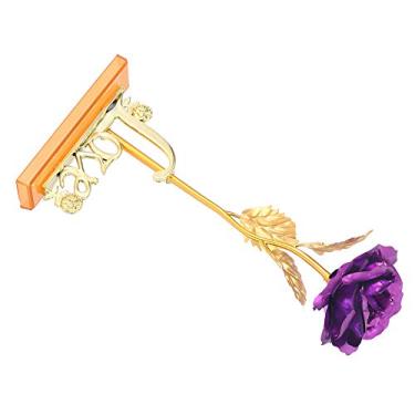 Imagem de Zerodis Flor de Folha de Ouro Rosa Feita à Mão, Presente Colecionável Decorativo para o Dia Dos Namorados, Dia das Mães, Natal, Planta Artificial de Decoração de Casa (Roxo)