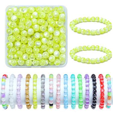 Imagem de Contas de vidro de 8 mm para pulseiras, 200 peças de contas redondas de cristal para kits de fabricação de joias, contas de artesanato DIY (verde claro)