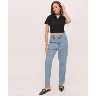 Imagem de Calça Mom Jeans Bolsos Cintura Alta-01027 - VIZZY JEANS, 40, Jeans azu