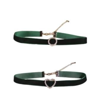 Imagem de Kysin Chiys Conjunto de 2 peças de gargantilhas de veludo vermelho preto dos anos 90 grosso e fino tubo de coração círculo de coração colar gótico para mulheres, 6 cm, Zinco, Sem Pedra Preciosa