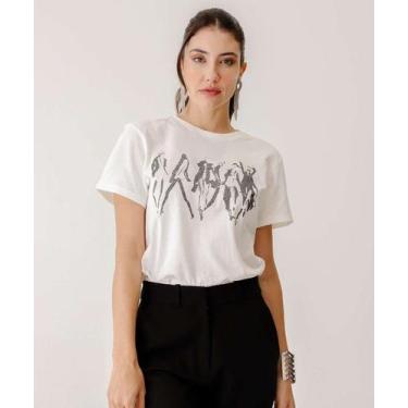Imagem de Blusa Feminina Estampa Frontal Manga Curta Marisa-10072, Off white, M