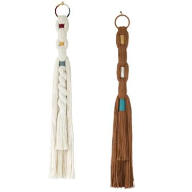 Imagem de 2 peças de macramê para pendurar na parede, fio boêmio, decoração de parede, borla, nó torcido, arte de fibra geométrica para quarto, sala de estar, cozinha, escritório, entrada