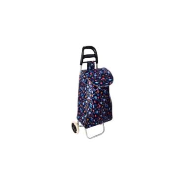 Imagem de Carrinho de Feira Estampado com Rodas, Estrutura Metálica, 94 Litros, Impermeável, 96x35x28cm, Tecido Cetim