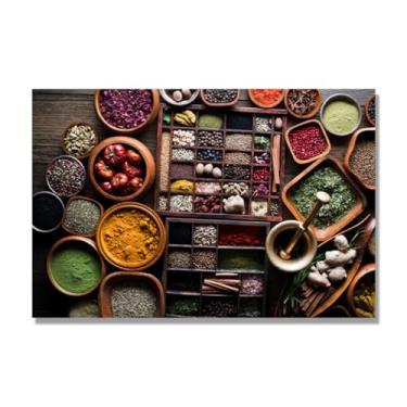 Imagem de NHLDZYH Arte de parede colorida de especiarias e colher de tempero | Decoração de cozinha vintage | Arte moderna para casa e sala de jantar. B13. Tela somente 80x120cm-31,5x47,3 pol