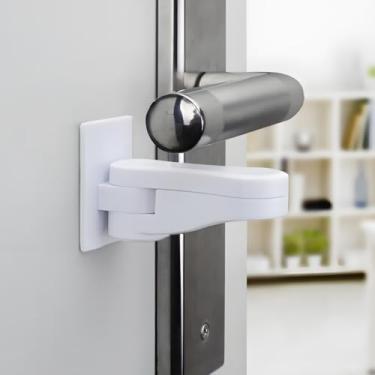 Imagem de Trava de nível de porta à prova de segurança para bebês, operação com uma mão para adultos, travas de maçaneta com adesivo, sem necessidade de ferramentas para instalar, para proteger crianças