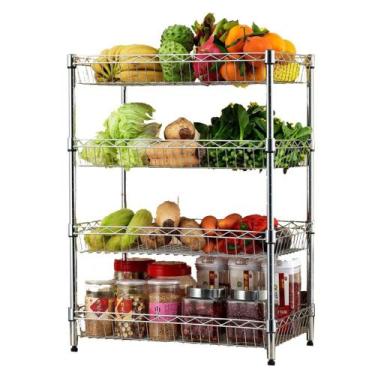 Imagem de Fruteira de Chão Aço Cromado com 4 Cestos Ajustáveis - Uteall