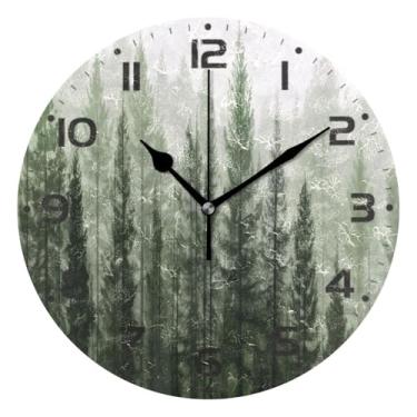 Imagem de JUZIHAI Relógio de parede de pinheiros, silencioso, redondo, sem tique-taque, operado por bateria, fácil de ler, relógio decorativo de parede para casa, cozinha, sala de estar, quarto, escritório, 25
