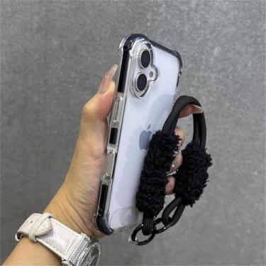 Imagem de HTVJFX Capa protetora para iPhone 15 Pro, transparente, com alça de pulso, à prova de choque e airbag (para iPhone 15 Pro/preto transparente)