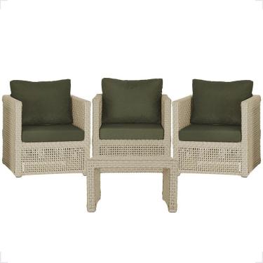 Imagem de Mesa E 3 Poltronas Madri Corda Náutica Estofado 13 Trama Rami