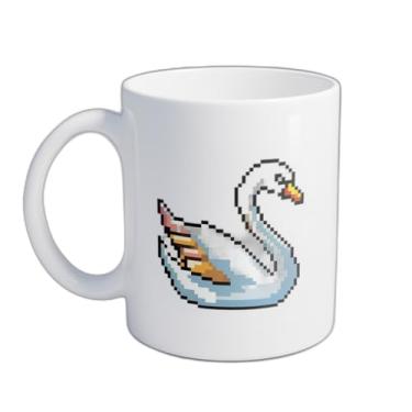 Imagem de Caneca Xícara de Café Porcelana 300ml com Desenho em Pixel Art Cisne Retrô
