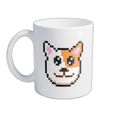 Imagem de Caneca Xícara de Café Porcelana 300ml Estilo Pixel Art Cabeça de Cachorro