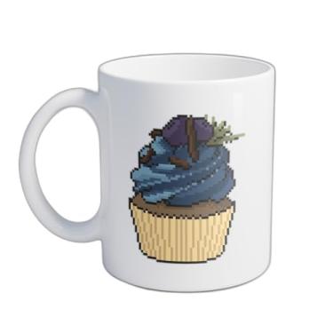 Imagem de Caneca Xícara de Café Porcelana 300ml Cupcake Creme Azul e Mirtilo