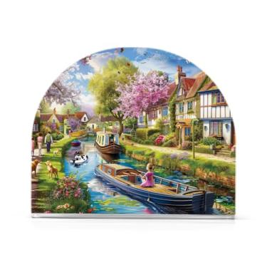 Imagem de Springtime Canal Town Porta-guardanapos de tecido, porta-guardanapos acrílico para mesas, suporte de guardanapo vertical para jantar cozinha restaurante decoração de casa acessórios de bar