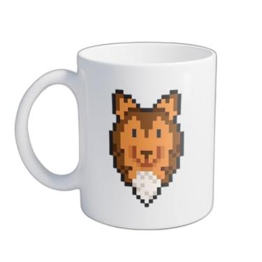 Imagem de Caneca Xícara de Café Porcelana 300ml Desenho Cachorro Sheltie Pixel Art