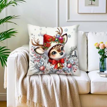 Imagem de Capas de almofada de Natal de rena e veado, decorações de inverno, almofadas decorativas para sofá, cama, decoração de casa, sala de estar, pátio