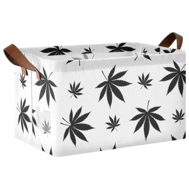 Imagem de Cestos organizadores de prateleira grande para armazenamento de cobertores, organizadores de brinquedos e caixas de armazenamento para organização e armazenamento de quarto, 17 x 29 x 25 cm, folhas