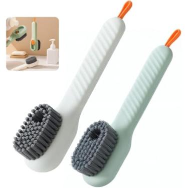 Imagem de Kit 2 Escovas de Limpeza com Dispenser de Detergente, Lava-Louças Multiuso com Reservatório Recarregável, Cerdas Resistentes, Design Ergonômico