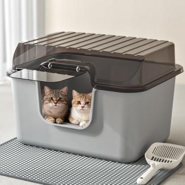 Imagem de Oneluck Caixa de areia grande para gatos com coberta, tapete e pá, caixa fechada para gatos com tampa e aba da porta da frente para portabilidade e privacidade, cinza