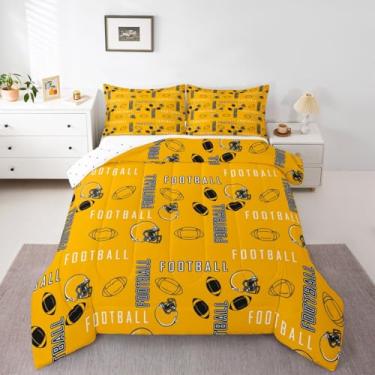 Imagem de jejeloiu Jogo de cama solteiro com estampa de futebol americano, Pittsburgh, para meninos, meninas, adolescentes, futebol americano, cidade, edredom amarelo, preto, respirável, macio, leve, rúgbi
