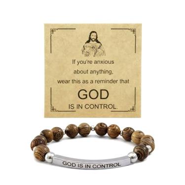 Imagem de Long tiantian Pulseira God Is in Control para mulheres, pulseira de Deus, oração I Share Faith, joias cristãs, Large, Aço inoxidável, Sem Pedra Preciosa