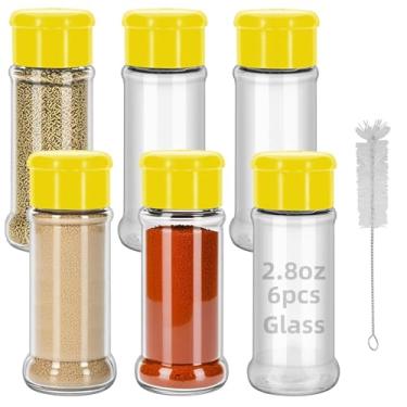 Imagem de eispap 6 recipientes de tempero de vidro de 80 ml com tampas de parafuso para derramar ou agitar, frascos de tempero vazios portáteis e transparentes, recipientes de tempero de armazenamento para